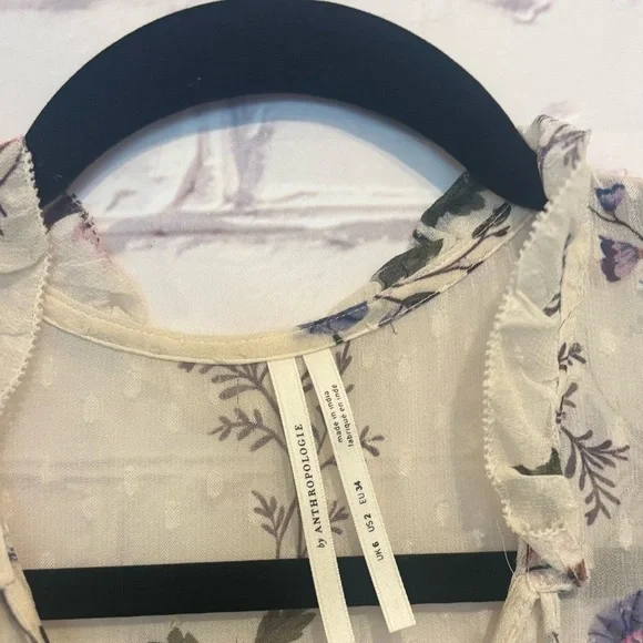 Anthropologie Ombre Pink & Cream Floral Chiffon Dress – Size 2 - Picture 7 of 8